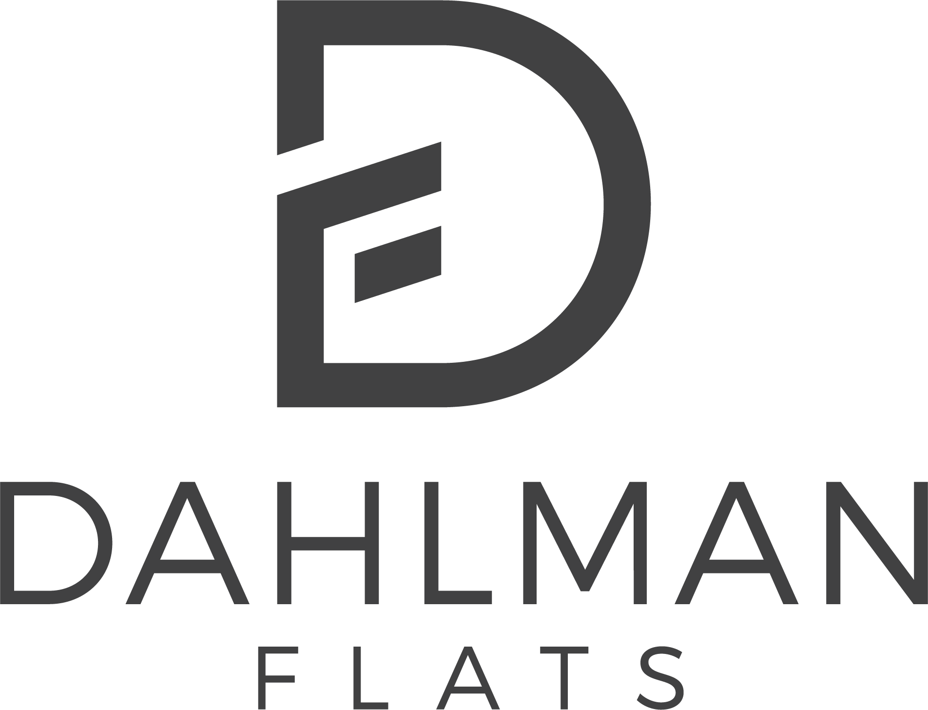 A black and white image of a logo for Dahlman Flats.